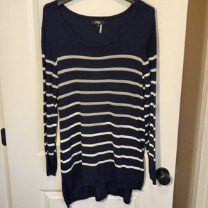 Orly EUC Sweater Tunic, Navy with White Stripes, Size Large